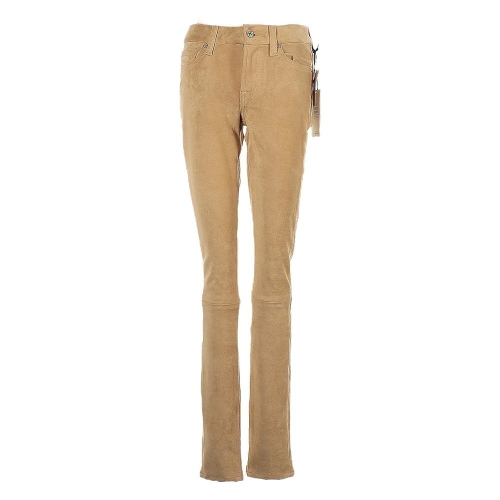 7 For All Mankind The Sueded Skinny Pants 24 Tan Camel Faux Suede Low Rise NWT
